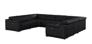 HomeRoots Black Leather U-Shaped Modular Sectional Sofa with Power Recline - Luxurious Comfort & Style! 643955