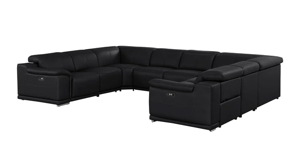 HomeRoots Black Leather U-Shaped Modular Sectional Sofa with Power Recline - Luxurious Comfort & Style! 643955