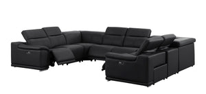 HomeRoots Black Leather U-Shaped Modular Sectional Sofa with Power Recline - Luxurious Comfort & Style! 643955