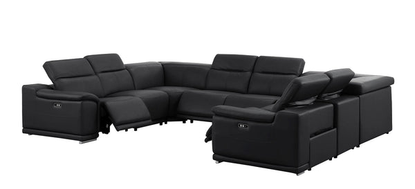 HomeRoots Black Leather U-Shaped Modular Sectional Sofa with Power Recline - Luxurious Comfort & Style! 643955