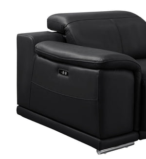HomeRoots Black Leather U-Shaped Modular Sectional Sofa with Power Recline - Luxurious Comfort & Style! 643955