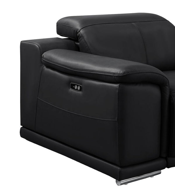 HomeRoots Black Leather U-Shaped Modular Sectional Sofa with Power Recline - Luxurious Comfort & Style! 643955