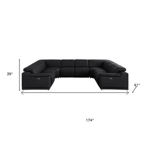 HomeRoots Black Leather U-Shaped Modular Sectional Sofa with Power Recline - Luxurious Comfort & Style! 643955