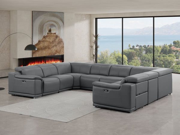 HomeRoots Battleship Gray Leather U-Shaped Sectional Sofa: Luxurious Eight-Piece Modular Comfort & Style 643956