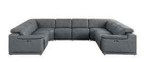 HomeRoots Battleship Gray Leather U-Shaped Sectional Sofa: Luxurious Eight-Piece Modular Comfort & Style 643956