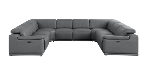 HomeRoots Battleship Gray Leather U-Shaped Sectional Sofa: Luxurious Eight-Piece Modular Comfort & Style 643956