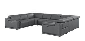 HomeRoots Battleship Gray Leather U-Shaped Sectional Sofa: Luxurious Eight-Piece Modular Comfort & Style 643956