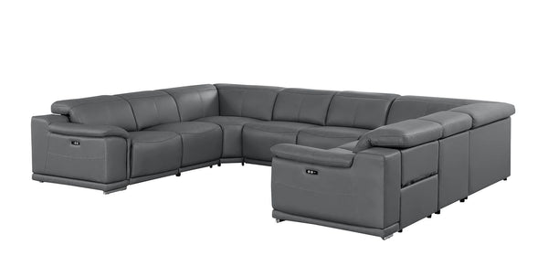HomeRoots Battleship Gray Leather U-Shaped Sectional Sofa: Luxurious Eight-Piece Modular Comfort & Style 643956