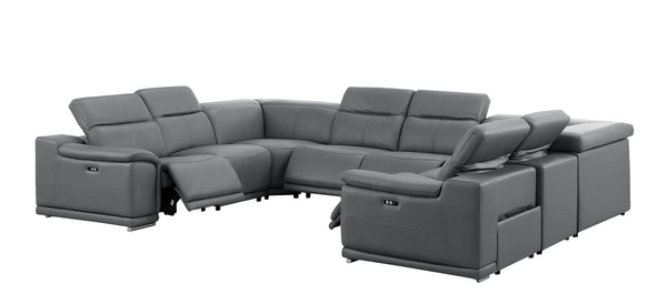 HomeRoots Battleship Gray Leather U-Shaped Sectional Sofa: Luxurious Eight-Piece Modular Comfort & Style 643956