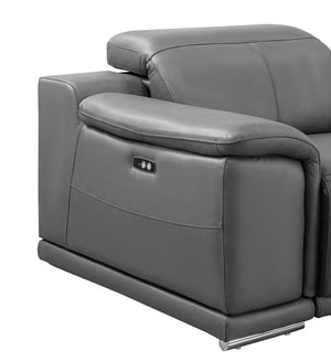 HomeRoots Battleship Gray Leather U-Shaped Sectional Sofa: Luxurious Eight-Piece Modular Comfort & Style 643956