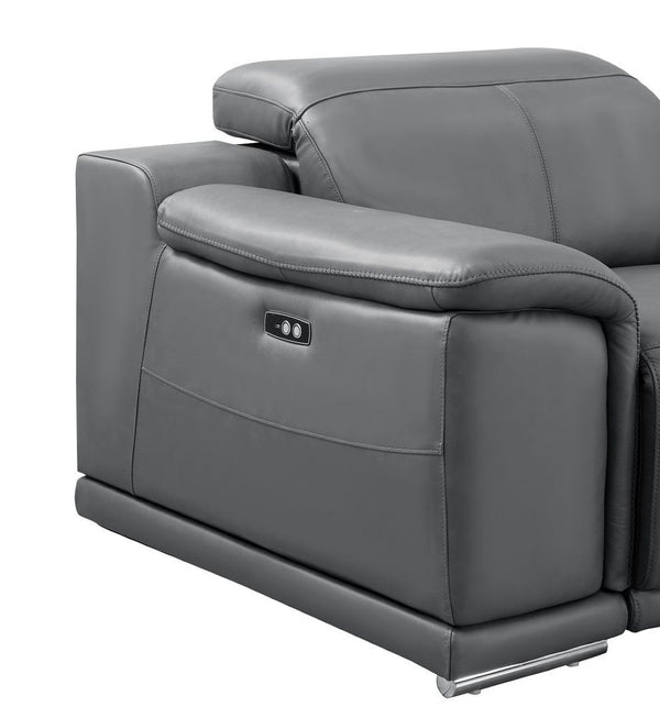 HomeRoots Battleship Gray Leather U-Shaped Sectional Sofa: Luxurious Eight-Piece Modular Comfort & Style 643956