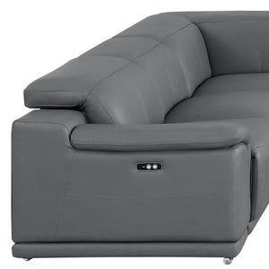 HomeRoots Battleship Gray Leather U-Shaped Sectional Sofa: Luxurious Eight-Piece Modular Comfort & Style 643956