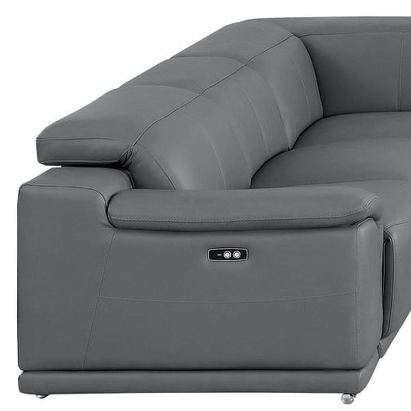 HomeRoots Battleship Gray Leather U-Shaped Sectional Sofa: Luxurious Eight-Piece Modular Comfort & Style 643956