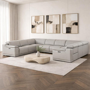 HomeRoots Ash Gray Leather Modular U-Shaped Sectional Sofa - Luxurious Comfort with Power Recline & Style 643957