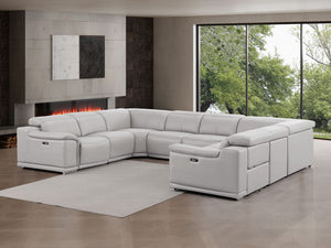 HomeRoots Ash Gray Leather Modular U-Shaped Sectional Sofa - Luxurious Comfort with Power Recline & Style 643957