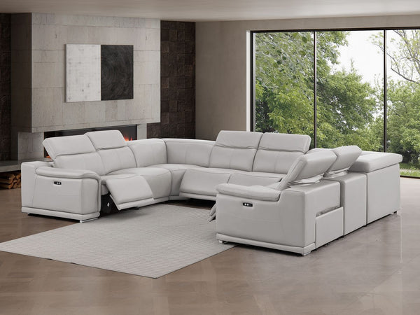 HomeRoots Ash Gray Leather Modular U-Shaped Sectional Sofa - Luxurious Comfort with Power Recline & Style 643957