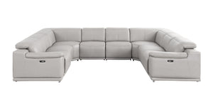 HomeRoots Ash Gray Leather Modular U-Shaped Sectional Sofa - Luxurious Comfort with Power Recline & Style 643957