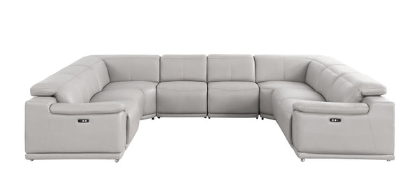 HomeRoots Ash Gray Leather Modular U-Shaped Sectional Sofa - Luxurious Comfort with Power Recline & Style 643957