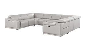 HomeRoots Ash Gray Leather Modular U-Shaped Sectional Sofa - Luxurious Comfort with Power Recline & Style 643957