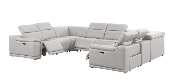 HomeRoots Ash Gray Leather Modular U-Shaped Sectional Sofa - Luxurious Comfort with Power Recline & Style 643957