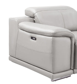 HomeRoots Ash Gray Leather Modular U-Shaped Sectional Sofa - Luxurious Comfort with Power Recline & Style 643957