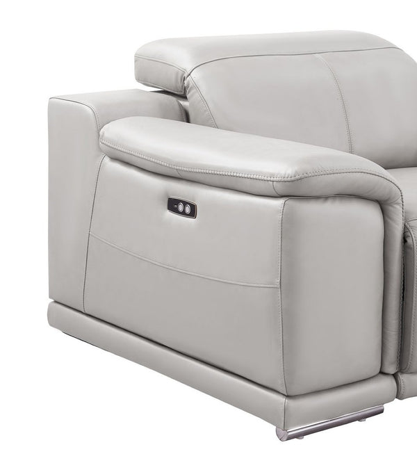 HomeRoots Ash Gray Leather Modular U-Shaped Sectional Sofa - Luxurious Comfort with Power Recline & Style 643957