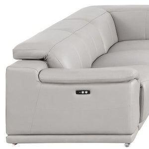 HomeRoots Ash Gray Leather Modular U-Shaped Sectional Sofa - Luxurious Comfort with Power Recline & Style 643957