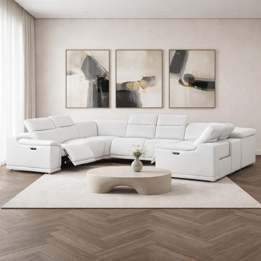 HomeRoots White Leather Modular U-Shaped Sectional Sofa: Luxurious Comfort, Versatile Design & Storage Options 643958