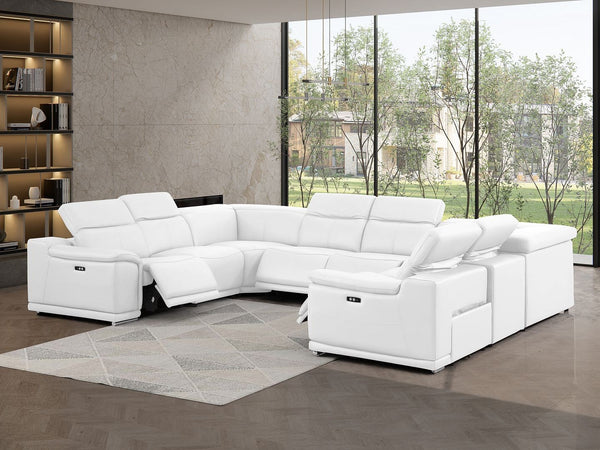 HomeRoots White Leather Modular U-Shaped Sectional Sofa: Luxurious Comfort, Versatile Design & Storage Options 643958