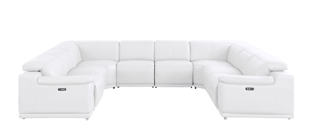 HomeRoots White Leather Modular U-Shaped Sectional Sofa: Luxurious Comfort, Versatile Design & Storage Options 643958