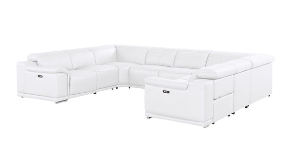 HomeRoots White Leather Modular U-Shaped Sectional Sofa: Luxurious Comfort, Versatile Design & Storage Options 643958