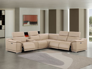 HomeRoots Beige Leather Modular L-Shaped Sectional Sofa with Console, Power Recline & Modern Style Comfort 643960