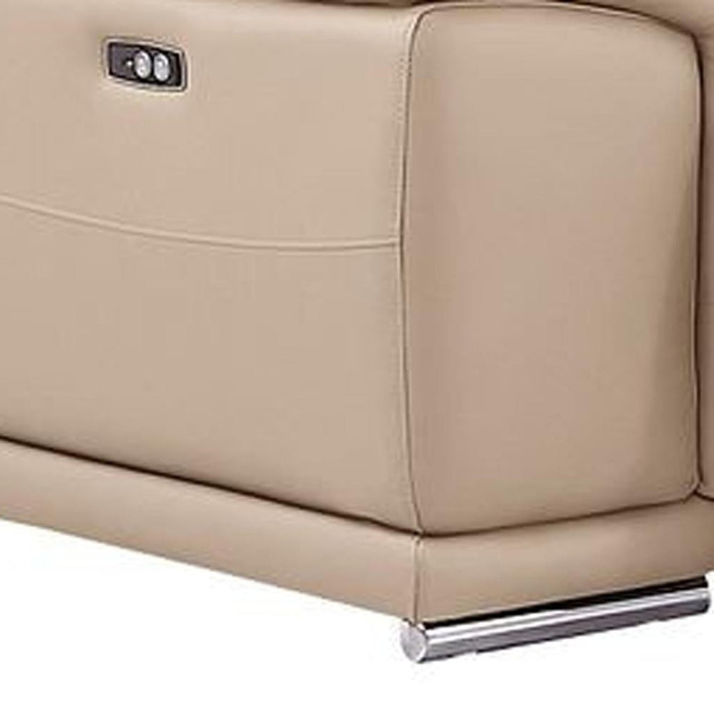 HomeRoots Beige Leather Modular L-Shaped Sectional Sofa with Console, Power Recline & Modern Style Comfort 643960