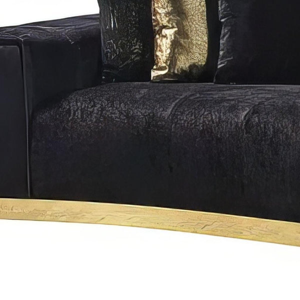 HomeRoots Black Velvet Modular Curved Sectional Sofa with Luxurious Toss Pillows & Glamorous Tufted Design 643961