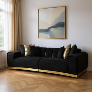 HomeRoots Black Velvet Modular Curved Sectional Sofa with Luxurious Toss Pillows & Glamorous Tufted Design 643961