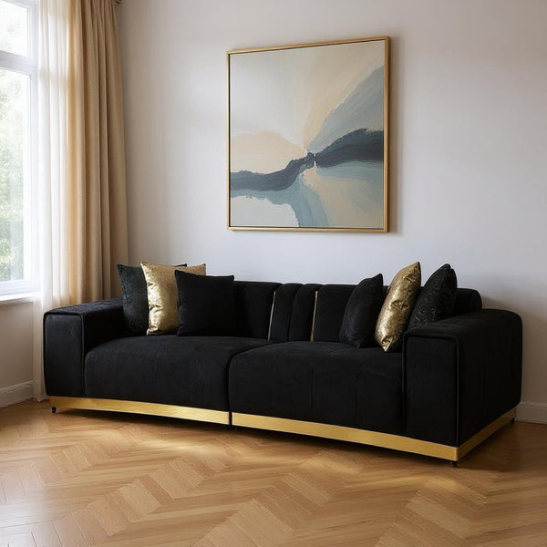 HomeRoots Black Velvet Modular Curved Sectional Sofa with Luxurious Toss Pillows & Glamorous Tufted Design 643961