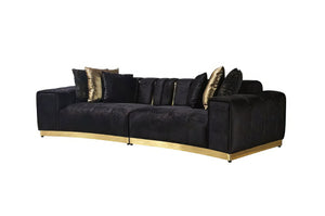 HomeRoots Black Velvet Modular Curved Sectional Sofa with Luxurious Toss Pillows & Glamorous Tufted Design 643961