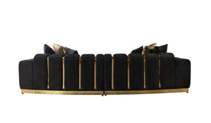 HomeRoots Black Velvet Modular Curved Sectional Sofa with Luxurious Toss Pillows & Glamorous Tufted Design 643961