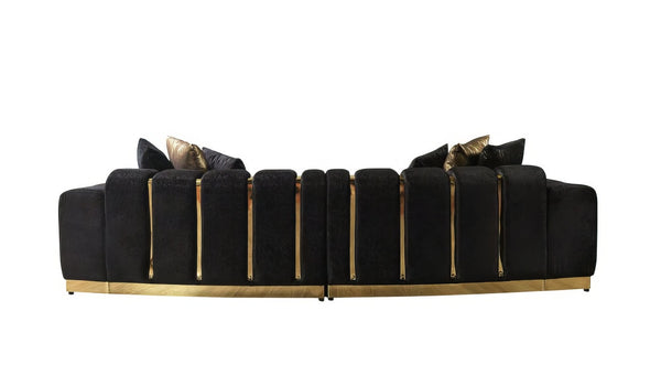 HomeRoots Black Velvet Modular Curved Sectional Sofa with Luxurious Toss Pillows & Glamorous Tufted Design 643961