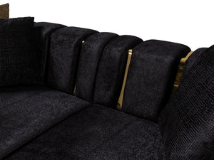 HomeRoots Black Velvet Modular Curved Sectional Sofa with Luxurious Toss Pillows & Glamorous Tufted Design 643961