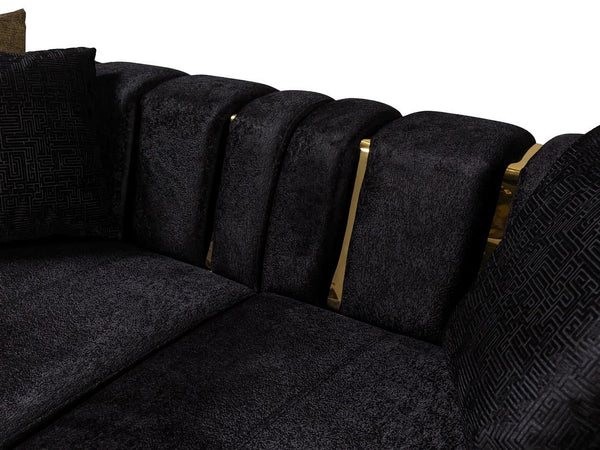 HomeRoots Black Velvet Modular Curved Sectional Sofa with Luxurious Toss Pillows & Glamorous Tufted Design 643961