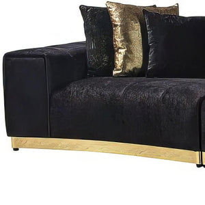 HomeRoots Black Velvet Modular Curved Sectional Sofa with Luxurious Toss Pillows & Glamorous Tufted Design 643961