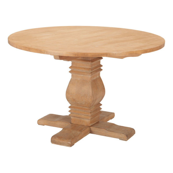 HomeRoots 48" Brown Solid Wood Round Dining Table with Pedestal Base - Elegant Design for 4, Easy Assembly! 643962