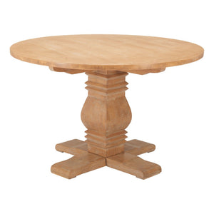 HomeRoots 48" Brown Solid Wood Round Dining Table with Pedestal Base - Elegant Design for 4, Easy Assembly! 643962