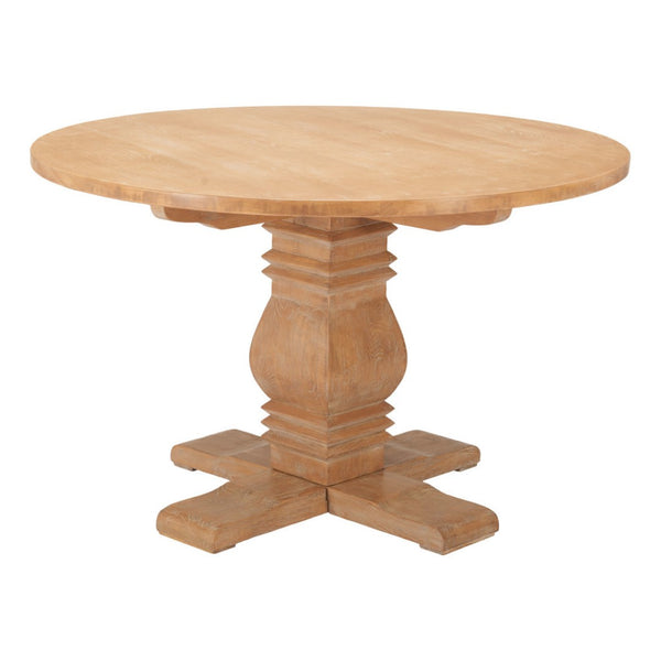 HomeRoots 48" Brown Solid Wood Round Dining Table with Pedestal Base - Elegant Design for 4, Easy Assembly! 643962