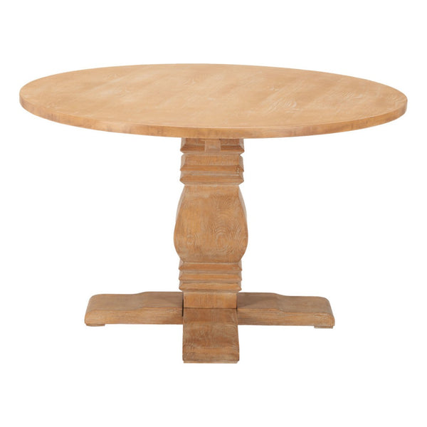 HomeRoots 48" Brown Solid Wood Round Dining Table with Pedestal Base - Elegant Design for 4, Easy Assembly! 643962