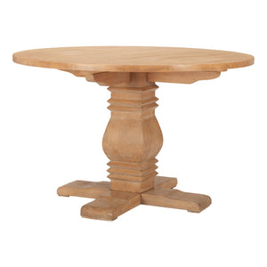 HomeRoots 48" Brown Solid Wood Round Dining Table with Pedestal Base - Elegant Design for 4, Easy Assembly! 643962