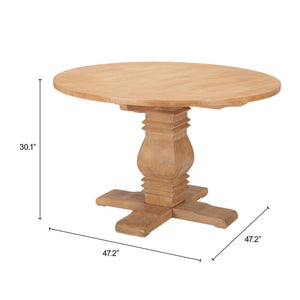 HomeRoots 48" Brown Solid Wood Round Dining Table with Pedestal Base - Elegant Design for 4, Easy Assembly! 643962