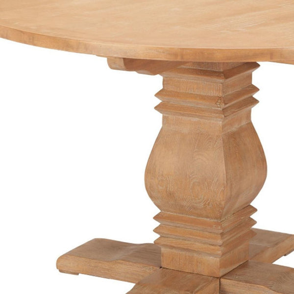 HomeRoots 48" Brown Solid Wood Round Dining Table with Pedestal Base - Elegant Design for 4, Easy Assembly! 643962