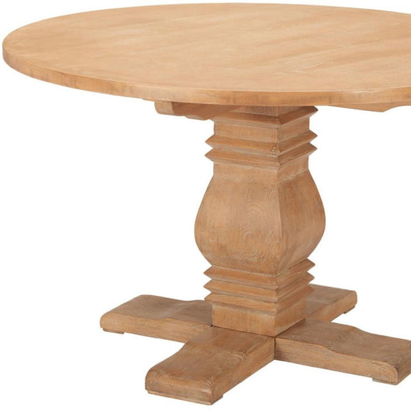 HomeRoots 48" Brown Solid Wood Round Dining Table with Pedestal Base - Elegant Design for 4, Easy Assembly! 643962